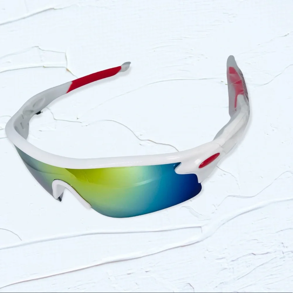 White & Red Mirrored Sport Sunglasses UV400 Gold Blue Deadstock